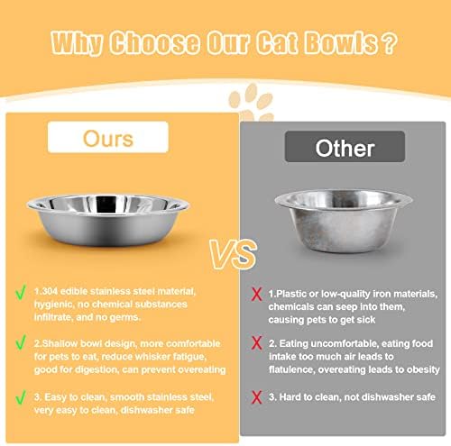 Stainless Steel Cat Bowl - Shallow Wide Flat Cats Food Bowls,Metal Kitten Dishes Whisker Friendly Fatigue Relief,Replacement Basic Kitty Plates for Elevated Stand,Dishwasher Safe（Set of 12） - Image 3