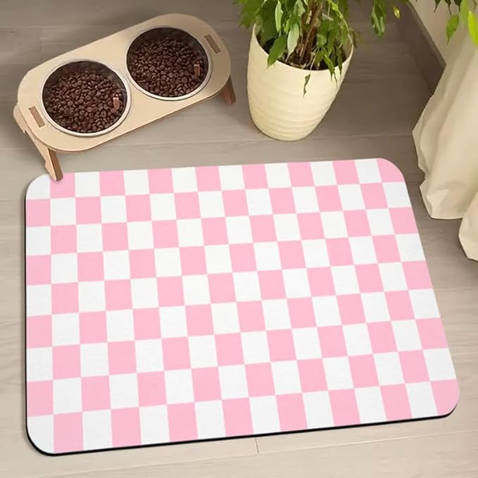 Dog Food Mats for Floors Waterproof, Pet Water Bowl Mats Pet Feeding Absorbent Placemats Plaid 17 * 30 inch