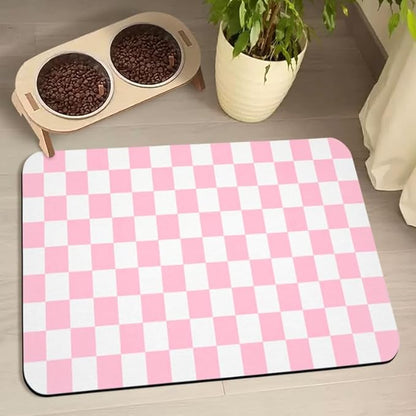 Dog Food Mats for Floors Waterproof, Pet Water Bowl Mats Pet Feeding Absorbent Placemats Plaid 12 * 20 inch