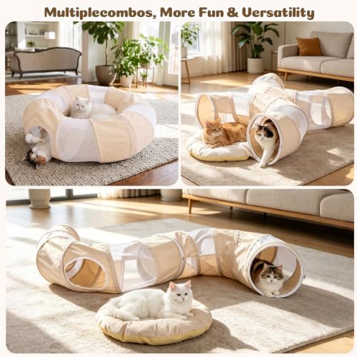 Ownpets 2 in 1 Collapsible Cat Tunnel for Indoor Cats with Cushion Bed - Image 4