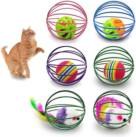 Andiker Cat Toy Ball,6pcs Cat Interactive Toy for Cats,Caged Mouse and Ball for Cats to Chase and Grab (Ball Toy) by Andiker-ServingforYou