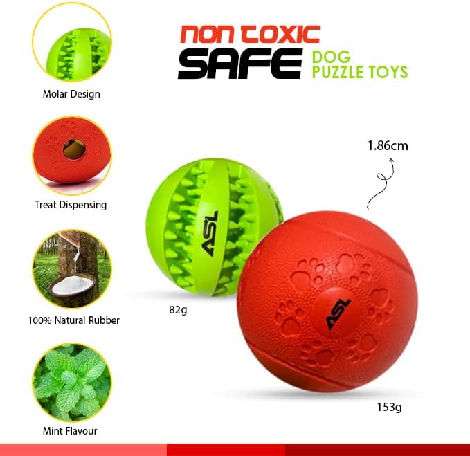 ASL Interactive Dog Treat Ball 2 Pack – Treat Dispensing Dog Toy, Dog Puzzle Toy & Dog Puzzle Feeder, Interactive Dog Ball for Enrichment, Slow Feeder Dog Toy, Dog Toys to Keep Dogs Busy