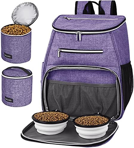 BAGLHER丨Dog Travel Bag Backpack, Airline Approved Pet Supplies Backpack, Dog Travel Bag with 2 Silicone Collapsible Bowls and 2 Food Baskets Purple by BAGLHER