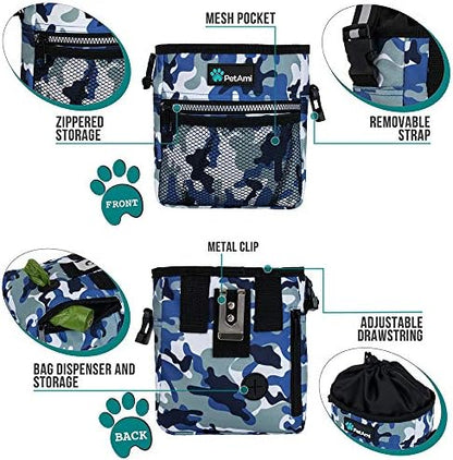 PetAmi Dog Treat Pouch, Pet Treat Pouch for Training, Dog Walking Bag Holder for Kibbles, Pet Food Toy, Dog Trainer Essentials Supplies, Poop Bag Dispenser, 3 Ways to Wear (Camo Blue) - Image 3