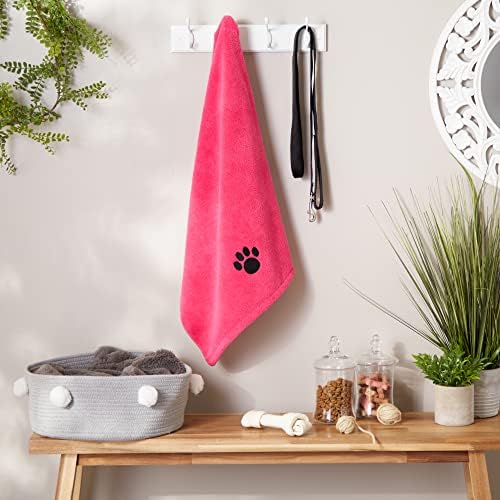 Bone Dry Pet Grooming Microfiber Towel, Embroidered Collection, X-Large,41x23.5, Raspberry Sorbet - Image 4