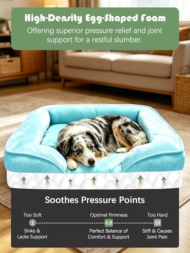 Spotted Play Orthopedic Dog Bed with Sides - Sofa Beds for Large Dogs, Supportive Foam Pet Couch Bed with Washable Removable Cover, Waterproof Lining and Non-Slip Bottom, Ice Blue - L - Image 4