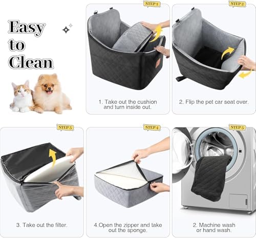 Dog Car Seat for Small Medium Dogs,Detachable Washable Dog Booster Seat Under 35lbs, Pet Car Seat Travel Bed with Storage Pockets and Safety Belt (Black/Grey, Medium) - Image 5