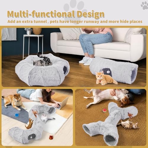 Cat Tunnels Bed with 1 Straight Tunnel and 20 Pet Toys - 5 Shapes DIY Indoor Cats Cave - Detachable Soft Cat Donut for Kitten Puppy Rabbit Ferret - Image 6