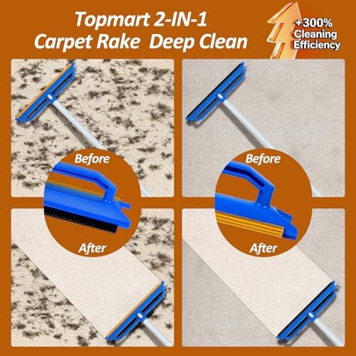 Topmart Carpet Rake for Pet Hair Remover, 2-in-1 Reusable Carpet Scraper - Image 4