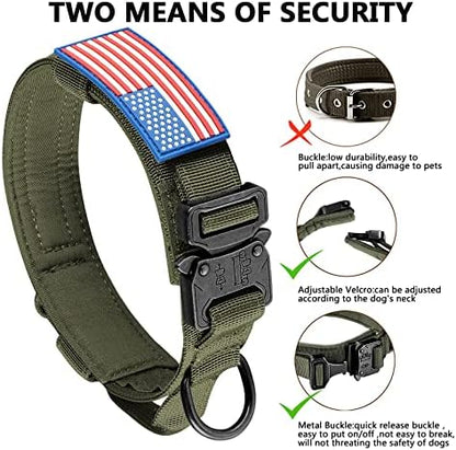 DAGANXI Tactical Dog Collar, Adjustable Military Training Nylon Dog Collar with Control Handle and Heavy Metal Buckle for Medium and Large Dogs, with Patches and Airtags Case (M, Green) - Image 4
