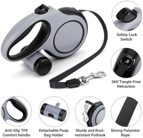 Segarty 16 Ft Retractable Leash with Waste Bag Dispenser, 5m Dog Leash with Anti-Slip Handle 360°Tangle-Free Retraction for Pet up to 66 Lbs, Durable Walking Accessory with One-Handed Brake Pause Lock - Image 3