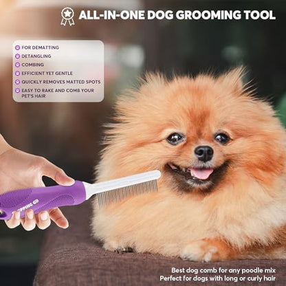 Detangling Pet Comb for Dogs & Cats with Long & Short Stainless Steel Metal Teeth for Removes Tangles and Knots - Detangler Grooming Tool for Dematting Matted Fur. - Image 6