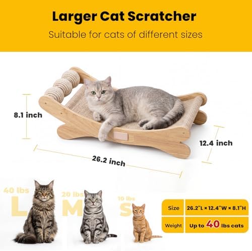 Sisal Cat Scratchers for Indoor Cats - 26.2" Large Cat Scratching Board, Wooden Cat Bed with Scratch Pad, Modern Cat Furniture for Lounging/Sofa Protector - Image 6