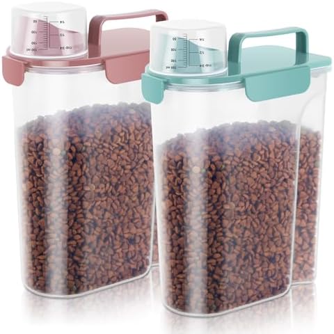 LEAWALK 5Lbs/6Qt Airtight Pet Storage Container For Cat Dog Bird Food and Keep Fresh, Translucent Body, Upgraded Large Nozzle for Easy Pouring With Handle Design Easy to Carry When Going 2pack by LEAWALK