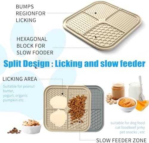 Lick Mat for Dogs, Premium Lick Pad with Suction Cups for Dog Anxiety Relief, Slow Feeder Dog Bowls, Bathing, Grooming and Training (Beige, Grey, 2pack) - Image 5