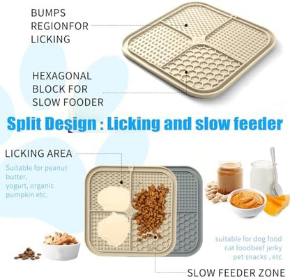 Lick Mat for Dogs, Premium Lick Pad with Suction Cups for Dog Anxiety Relief, Slow Feeder Dog Bowls, Bathing, Grooming and Training (Beige, Grey, 2pack) - Image 5