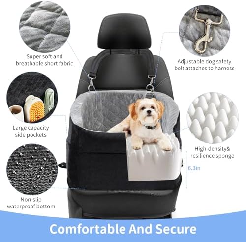 Car Dog Bed - Memory Foam Puppy Car Booster Seat with Safety Leash, Washable, Medium/Small Dogs - Image 3