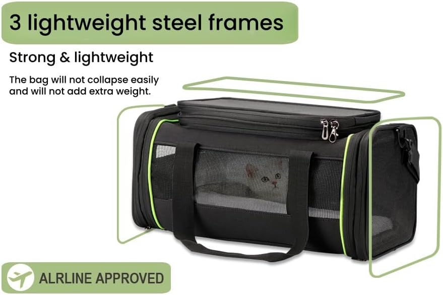 Black Expandable Pet Carrier for Cats/Dogs - Airline Approved, 2-Side & Height Extendable Design - Soft Sided Travel Bag(Black) - Image 3