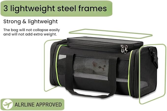 Black Expandable Pet Carrier for Cats/Dogs - Airline Approved, 2-Side & Height Extendable Design - Soft Sided Travel Bag(Black)