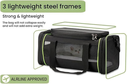 Black Expandable Pet Carrier for Cats/Dogs - Airline Approved, 2-Side & Height Extendable Design - Soft Sided Travel Bag(Black)