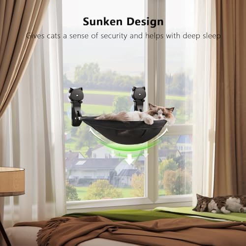 JUNSPOW Cat Window Perch Cordless, Foldable & Stable Cat Beds- Breathable Cat Window Hammock for Overlooking, Sunbathing and Climbing - Maximum Hold Up to 40lb - Image 3