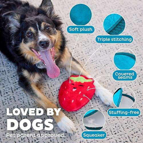 Outward Hound Tough Skinz Durable Chew Squeaky Dog Toy, Strawberry, 7.9" - Image 4