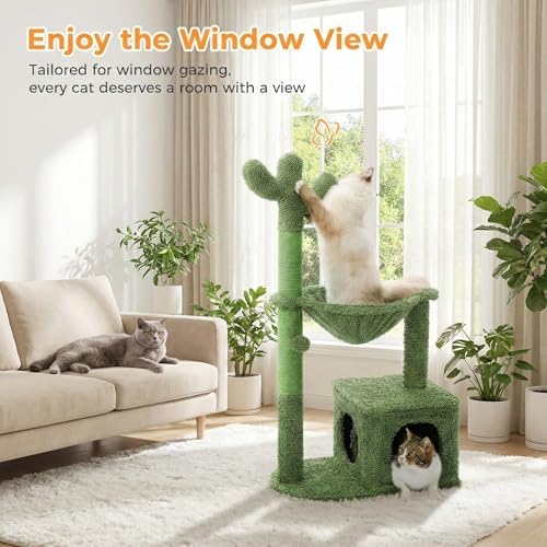 MUTTROS 40" Cactus Cat Tree with Hammock, Condo & Sisal Post, Green - Image 3