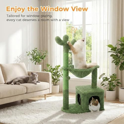 MUTTROS 40" Cactus Cat Tree with Hammock, Condo & Sisal Post, Green - Image 3