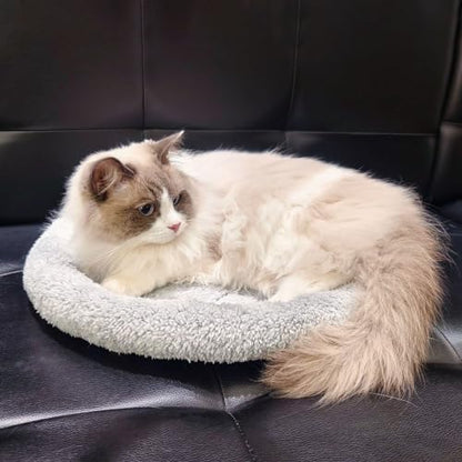 Enjoying Plush Cat Bed Mat, 15.75" Round, Self Warming Dog Bed with Pillow, Puppy Kitty Relying/Curling Sleep Cushion, Warm Bed for Small to Medium Dogs Cats Rabbits, Antiskid Bottom, Medium - Image 6