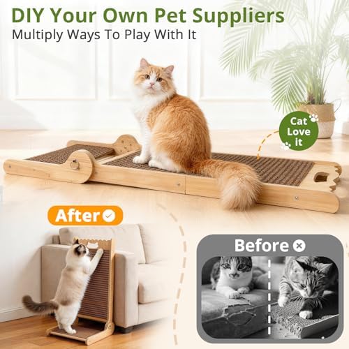 4-in-1 Adjustable Cat Scratch Pad, Nature Cork Scratching mat, 32 inch Foldable Wooden Post. Easy Install, Durable Design for Indoor Cats - Image 3