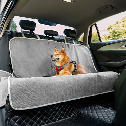 FUNNY FUZZY Dog Car Seat Cover for Back Seat, Back Seat Pet Cover for Dogs Waterproof, Scratchproof Dog Backseat Cover, Non-Slip Bench Car Seat Protector, Universal Fit Most Cars, SUVs, Trucks, Grey by FUNNYFUZZY