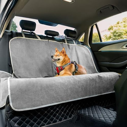 FUNNY FUZZY Dog Car Seat Cover for Back Seat, Back Seat Pet Cover for Dogs Waterproof, Scratchproof Dog Backseat Cover, Non-Slip Bench Car Seat Protector, Universal Fit Most Cars, SUVs, Trucks, Grey by FUNNYFUZZY