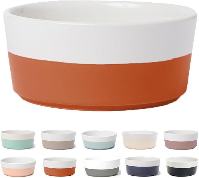 Waggo Dipper Ceramic Dog Bowl for Small and Large Breeds - Heavyweight and Durable Pet Food and Water Dish Crock, Dishwasher Safe, Modern (Teracotta, Large)