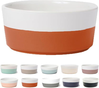 Waggo Dipper Ceramic Dog Bowl for Small and Large Breeds - Heavyweight and Durable Pet Food and Water Dish Crock, Dishwasher Safe, Modern (Teracotta, Large)