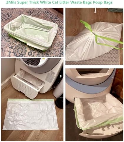 Super Thick 2Mils Drawstring Litter Box Liners - 100 Count, 26.6x16.7 inches, White Poop Bags for Litter Robot 4 & Cat Trays - Image 4