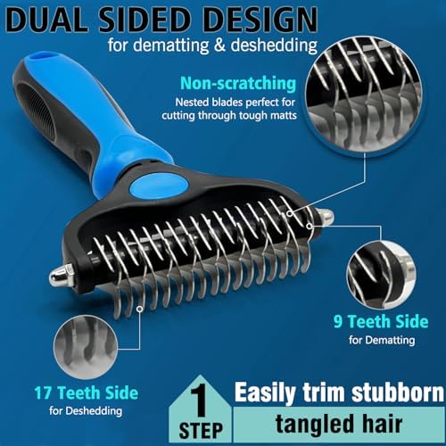 3PCS Dog Grooming Brush - Dog Brush for Shedding Massaging Bathing - Double Sided Shedding, Dematting Undercoat Rake - Self Cleaning Slicker Comb for Dogs and Cats with Long or Short Coats - Image 3