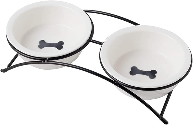 Cat & Dog Bowls - Ceramic Elevated Pet Raised Cat Food Bowls Set, 12 Ounce Small Dogs Bowls, Dishwasher Safe