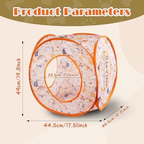 Andiker Small Cat Tents for Indoor Cats, Summer Fruit Patten 15" Foldable Cat Tube with 1 Plush Ball and 3 Holes Kitten Hide-and-Seek Toy to Relieve Boredom Also for Kitten Rabbits (Orange) - Image 2
