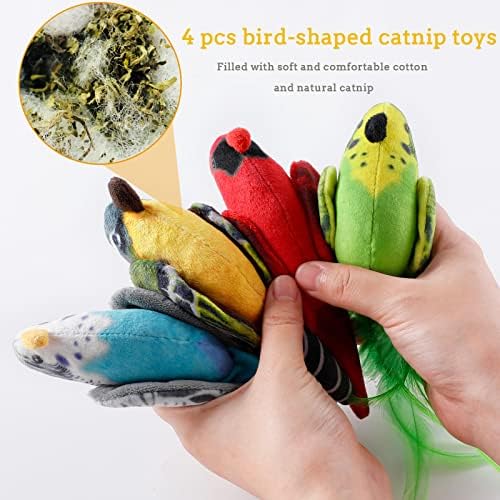 Cat Catnip Toys Interactive Cats 4pcs Kitten Plush Nip Chew Bird Toy with Crinkle Paper Pet Best Treats Stuffed Pillow Cute Teething Play Gifts Soft Kick Sound Supplies for Indoor Kitty - Image 2