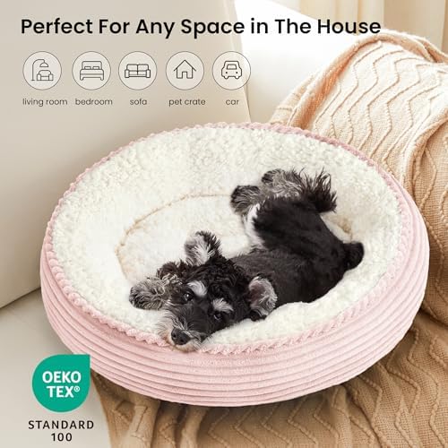 Love's cabin Round Donut Cat and Dog Cushion Bed, 24in Pet Bed for Small or Medium Dogs, Anti-Slip & Water-Resistant Bottom, Soft Durable Fabric Pet Beds, Washable Calming Cat Bed Light Pink - Image 6