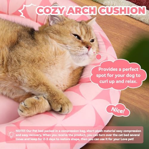Zerbuger 20in Pink Pattern Round Dog Bed Sofa for Dogs Cats, Washable - Image 3