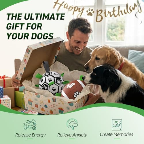 QDAN Dog Soccer Ball Football Set - 2 PCS Dog Balls with Strap for Tug of War, Soccer Ball Football Toys for Small Medium Large Dogs, Herding Ball for Dogs, Dog Birthday Toy - Image 4