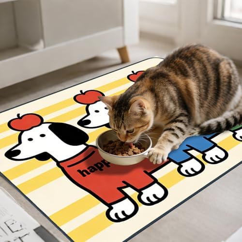 Nuxovilar Cheerful Pup Pet Food Mat Polyester 23.62x17.71 Inches - Image 2