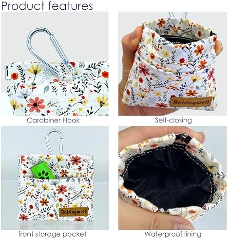 Raisingwell Dog Treat Pouch, Small Cotton Pocket Sized Training Holder, Hand Free Walking Funny Bag with Carabiner, Self-Closing Pet Feed Snack Reward, Behavior Aids for Puppy Travel or Outdoor Use - Image 3