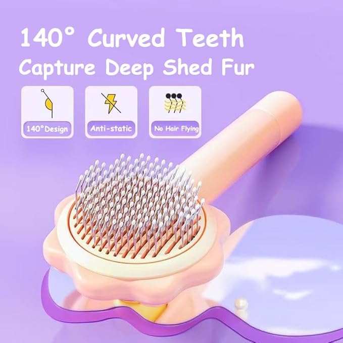 Cat Brushes for Indoor Cats,2 in 1 Self-Cleaning Slicker Brush with Open Knot for Long & Short Haried Cats,Kitten,Puppy and Large Dogs, Pink