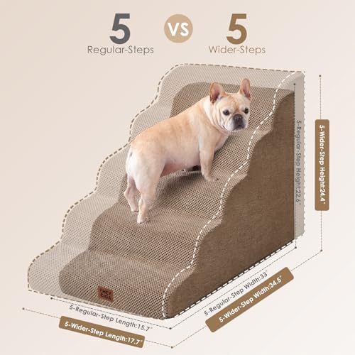 EHEYCIGA Curved Dog Stairs Ramp, 5-Step Extra Wide High Beds, Dog Steps - Image 4