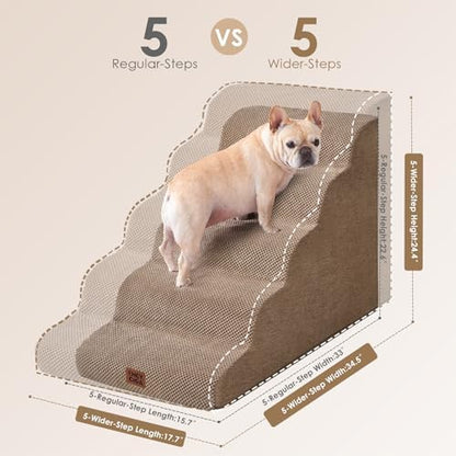 EHEYCIGA Curved Dog Stairs Ramp, 5-Step Extra Wide High Beds, Dog Steps - Image 4
