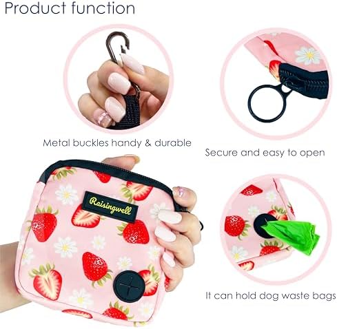 Raisingwell Dog Treat Pouch for Pet Walking and Training with Clicker Poop Bags Small Fanny Zipper Pack Holder for Puppy Snack Dispenser Kit for Leash and Outdoor Use (Strawberry) - Image 4