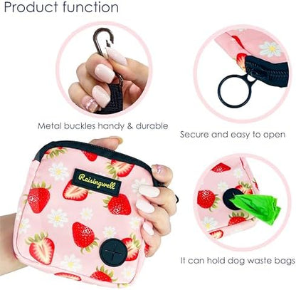 Raisingwell Dog Treat Pouch for Pet Walking and Training with Clicker Poop Bags Small Fanny Zipper Pack Holder for Puppy Snack Dispenser Kit for Leash and Outdoor Use (Strawberry) - Image 4