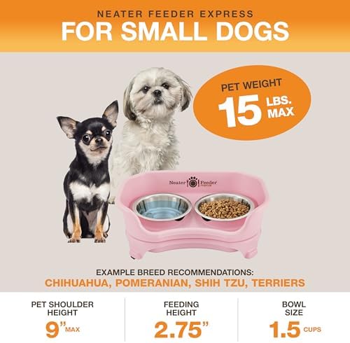 Neater Feeder Express Mess Proof Dog Bowls Elevated for Small Breeds Under 15 Lb, Made in USA, No Spill Raised Dog Food Bowl Stand, Stainless Steel Food and Water Bowl Set, Feeding Station, Pink - Image 2